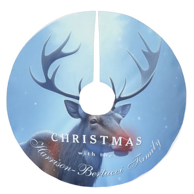 Saia Para Árvore De Natal De Poliéster Family Christmas Reindeer Winter Wonderland  (Frente)