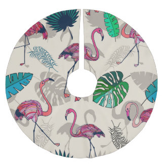 Saia Para Árvore De Natal De Poliéster Fantasia Tropical: Flamingo Leaf Pattern