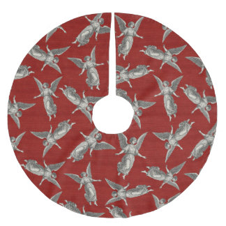 Saia Para Árvore De Natal De Poliéster Faux burlap red Angel traditional Christmas