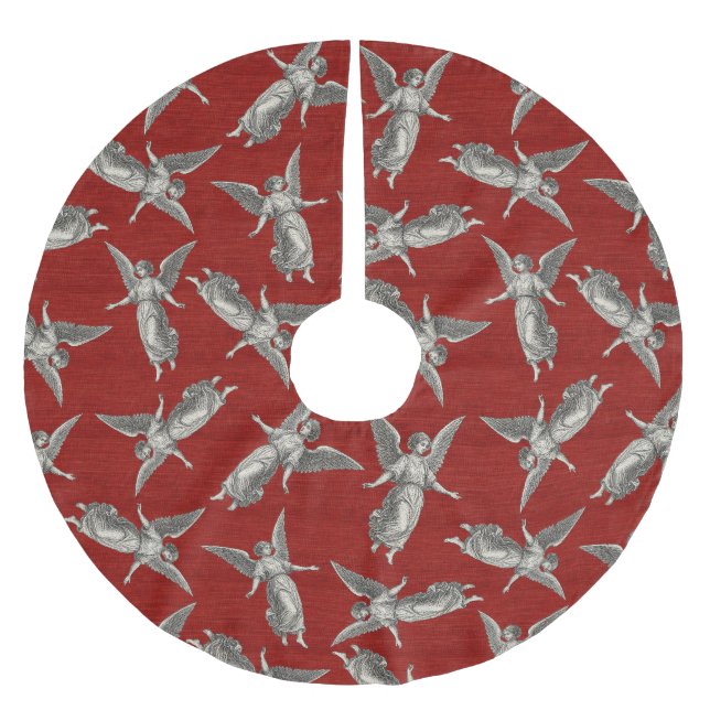 Saia Para Árvore De Natal De Poliéster Faux burlap red Angel traditional Christmas (Frente)