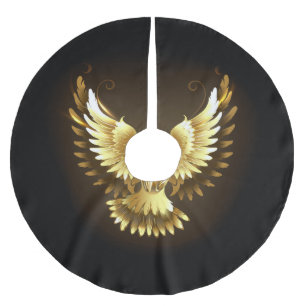 Saia Para Árvore De Natal De Poliéster Faux Gold Foil Peace Dove em Preto
