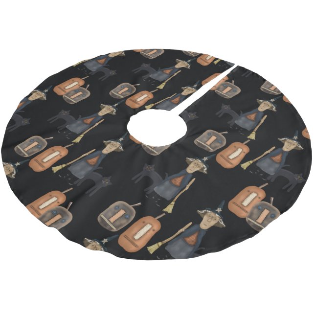 Saia Para Árvore De Natal De Poliéster Feiticeira Prim com Broom Halloween (Inclinado)