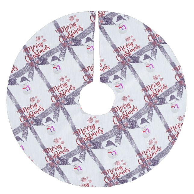 Saia Para Árvore De Natal De Poliéster Feliz Árvore de Natal - Snowman (Frente)