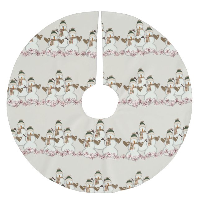 Saia Para Árvore De Natal De Poliéster Feliz Árvore de Natal - Snowman (Frente)