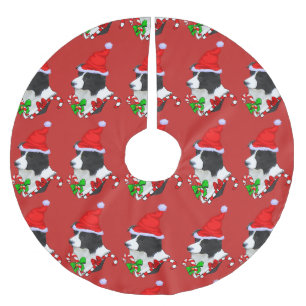 Saia Para Árvore De Natal De Poliéster Feliz bonito do Natal de border collie