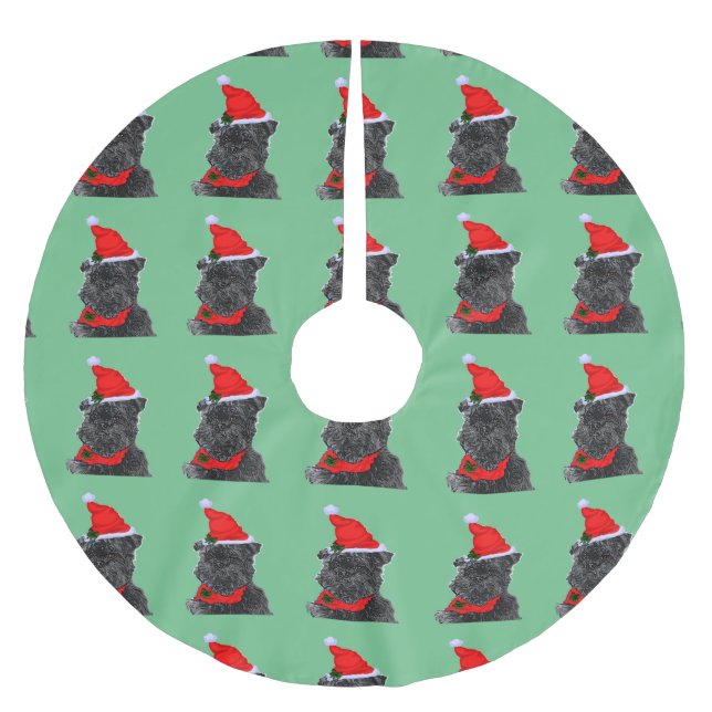 Saia Para Árvore De Natal De Poliéster Feliz de Natal do Affenpinscher (Frente)