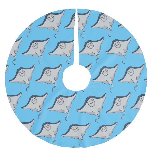 Saia Para Árvore De Natal De Poliéster Feliz desenho animado de peixes-raia (Frente)