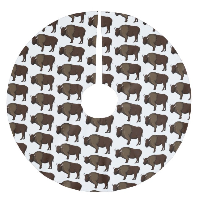 Saia Para Árvore De Natal De Poliéster Feliz ilustração de búfalo bisonte americano (Frente)