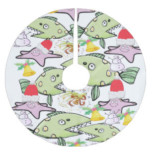 Saia Para Árvore De Natal De Poliéster Feliz Natal Árvore Camisa Santa Hat, Oceano de Pei