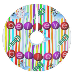 Saia Para Árvore De Natal De Poliéster Feliz Natal Árvore Camisa Snowman Acredita