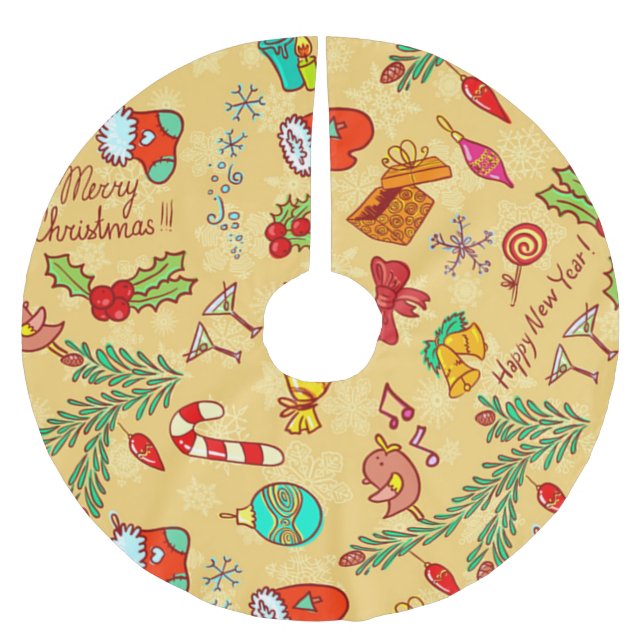 Saia Para Árvore De Natal De Poliéster Feliz Natal E Feliz ano novo (Frente)