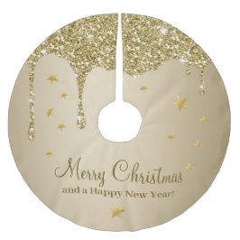 Saia Para Árvore De Natal De Poliéster Feliz Natal Estrelas Derretendo Dourado Glittery G