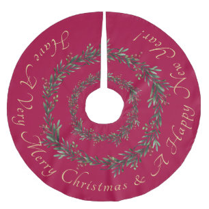 Saia Para Árvore De Natal De Poliéster Feliz Natal, Feliz ano novo, Vermelho, Verde