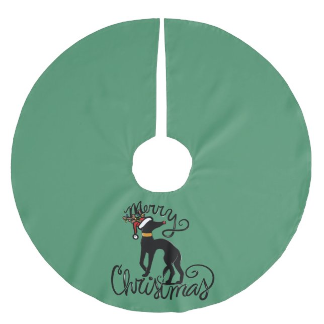 Saia Para Árvore De Natal De Poliéster Feliz Natal Greyhound Reindeer (Frente)