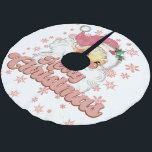 Saia Para Árvore De Natal De Poliéster Feliz Natal Papais noeis de Tipografia Retro Rosa<br><div class="desc">Feliz Natal,  tipografia retrógrada rosa com um Pai Natal com um chapéu cor-de-rosa.</div>