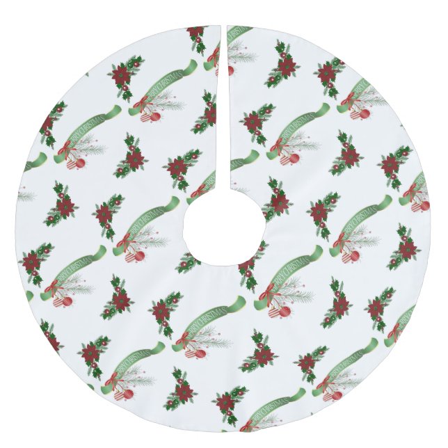 Saia Para Árvore De Natal De Poliéster Feliz Natal - Poinsettia (Frente)