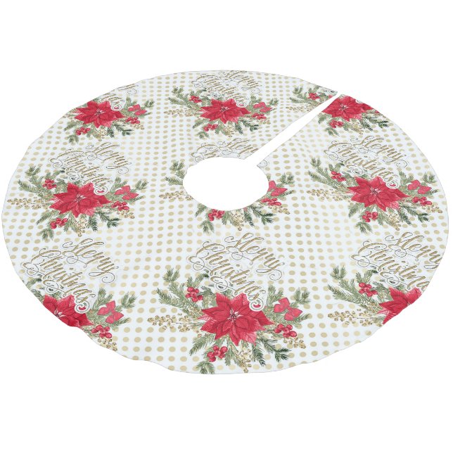 Saia Para Árvore De Natal De Poliéster Feliz Natal Red Poinsettia (Inclinado)