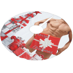 Saia Para Árvore De Natal De Poliéster Feliz Natal SlipperyJoe prata branca