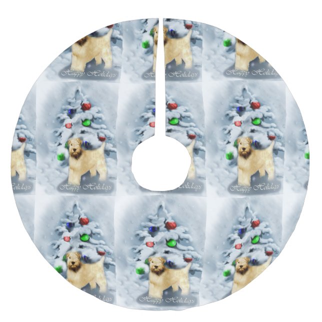 Saia Para Árvore De Natal De Poliéster Feliz Natal Terrier com Rodas Revestidas (Frente)