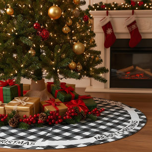 Saia Para Árvore De Natal De Poliéster Feliz Natal, Xadrez de Búfalos Preto e Branco Pers