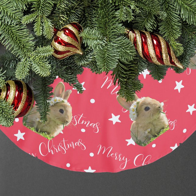 Saia Para Árvore De Natal De Poliéster Feliz Rabbit Pet Foto Vermelho Natal (Funny Rabbit Pet Photo Red Christmas Brushed Polyester Tree Skirt
)