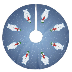 Saia Para Árvore De Natal De Poliéster Feliz Snowman Tree Skirt