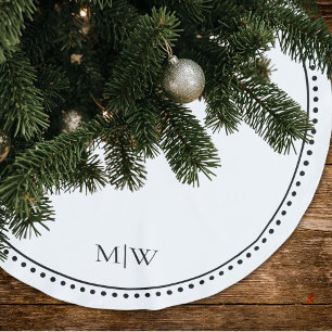 Saia Para Árvore De Natal De Poliéster Feriado branco do Monograma de Casais minimalistas