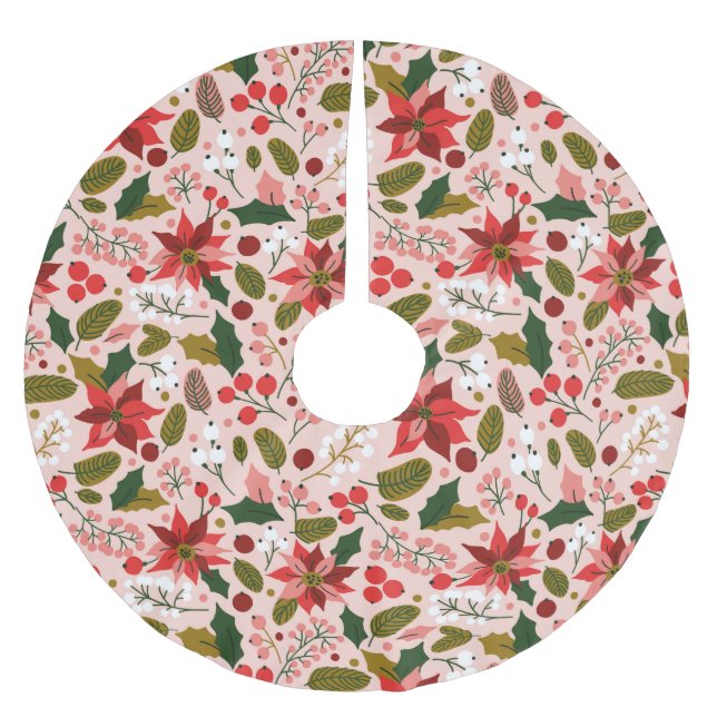 Saia Para Árvore De Natal De Poliéster Feriado de inverno de Poinsettia (Frente)