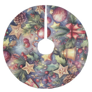 Saia Para Árvore De Natal De Poliéster Feriado de Motifs de Natal Roxo com Aquarela