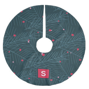 Saia Para Árvore De Natal De Poliéster Feriado Vermelho Moderno do Monograma Personalizad