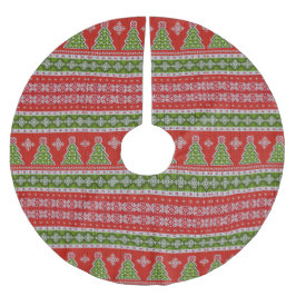 Saia Para Árvore De Natal De Poliéster Feriados de Padrão Branco Vermelho das Árvores Ver