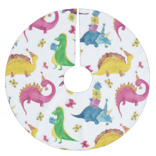 Saia Para Árvore De Natal De Poliéster Festa de dinossauro: padrão de aquarela.