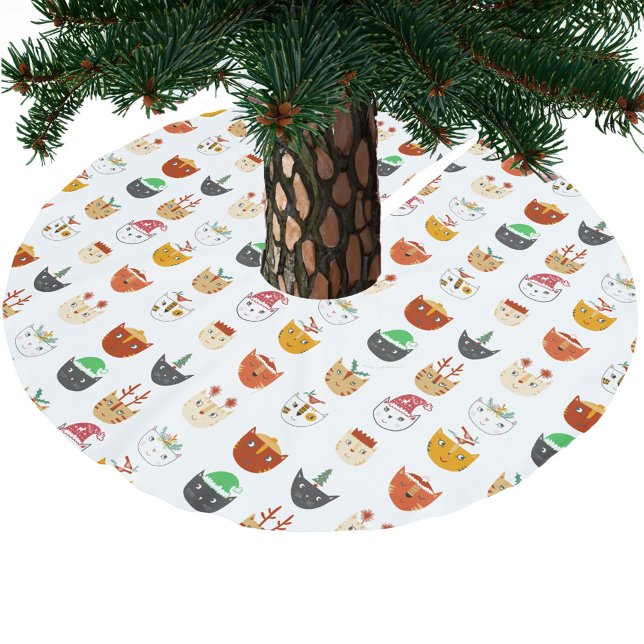 Saia Para Árvore De Natal De Poliéster Festa de Natal (Fun Christmas kitty cat pattern tree skirt)