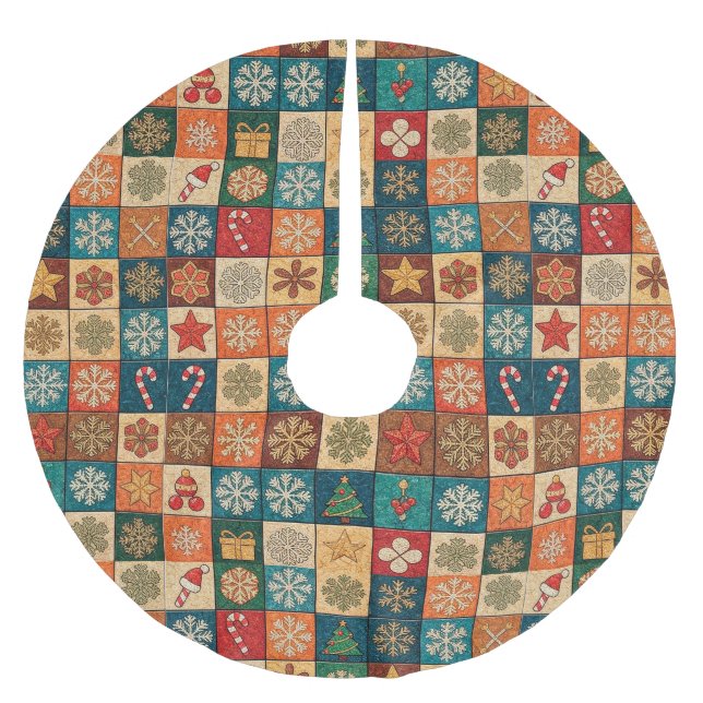 Saia Para Árvore De Natal De Poliéster Festive Christmas Mosaic Pattern With Snowflakes (Frente)