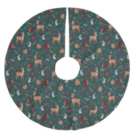 Saia Para Árvore De Natal De Poliéster Festive Woodland Friends Dark Green Tree Skirt