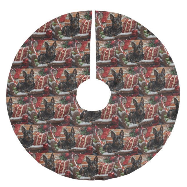 Saia Para Árvore De Natal De Poliéster Festivo do Cachorro Kelpie australiano (Frente)