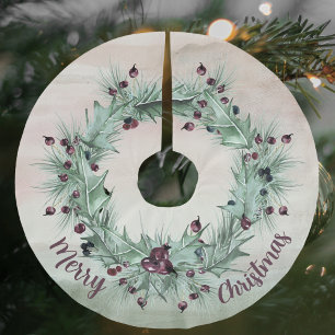 Saia Para Árvore De Natal De Poliéster Festivo Holly, Ivy Wreath, Plum, Verde, Natal,
