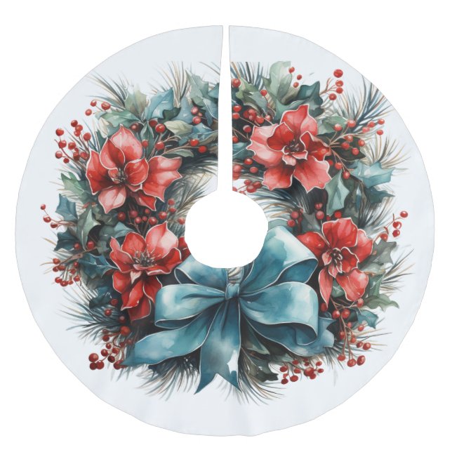 Saia Para Árvore De Natal De Poliéster Festivo Pine Wreath com Holly Christmas (Frente)
