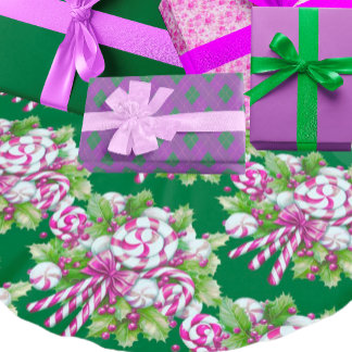 Saia Para Árvore De Natal De Poliéster Festivo Rosa Branco, doce verde, Natal