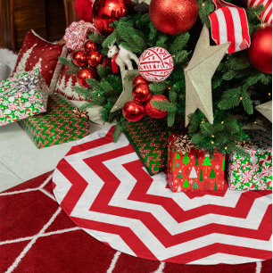 Saia Para Árvore De Natal De Poliéster Festivo Vermelho e Branco