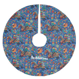 Saia Para Árvore De Natal De Poliéster Festivo Western Cowgirl Blue Christmas