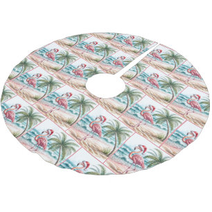 Saia Para Árvore De Natal De Poliéster Flamingo de Natal em uma praia