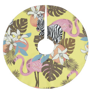 Saia Para Árvore De Natal De Poliéster Flamingo Jungle: Padrão Animal Exótico.