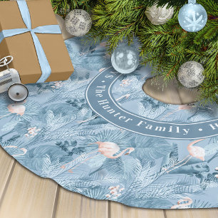 Saia Para Árvore De Natal De Poliéster Flamingo Orchid Tropical Pattern Blue ID868