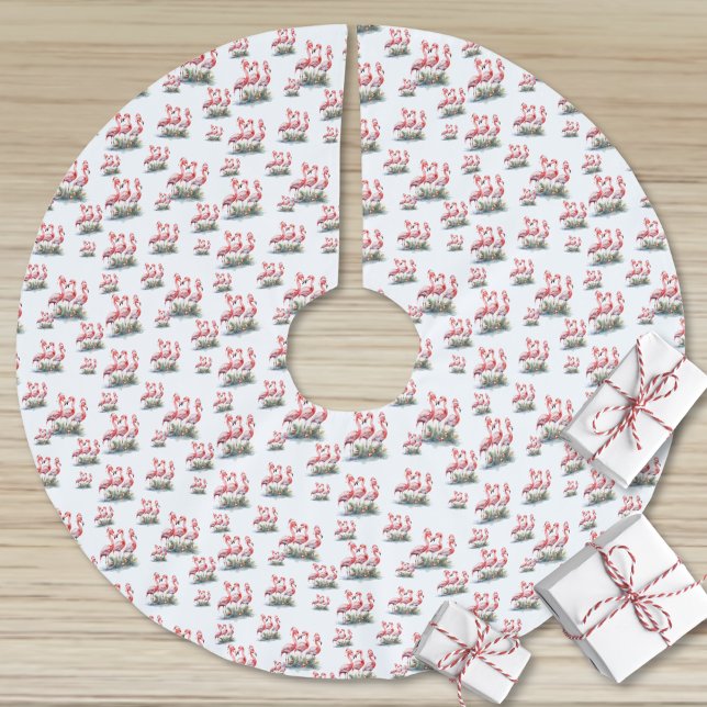 Saia Para Árvore De Natal De Poliéster Flamingo Tropical Natal (Flamingo Tropical Christmas Brushed Polyester Tree Skirt )
