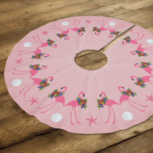 Saia Para Árvore De Natal De Poliéster Flamingos com Natal cor-de-rosa das grinaldas