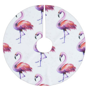 Saia Para Árvore De Natal De Poliéster Flamingos com salpicos: padrão de aquarela.