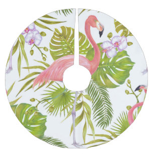 Saia Para Árvore De Natal De Poliéster flamingos cor-de-rosa, orquídeas: padrão de aquare