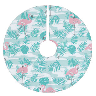Saia Para Árvore De Natal De Poliéster flamingos cor-de-rosa, palmeiras verdes, tropicais