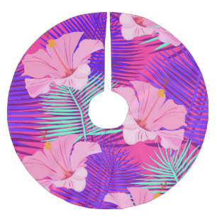 Saia Para Árvore De Natal De Poliéster Flamingos Exóticos: Vintage Rosa Tropical.